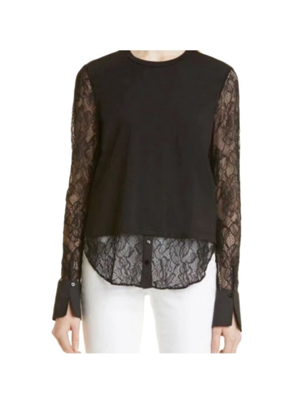 Jonathan Simkhai Floral Black Combo Lace Cotton Top Size XS
